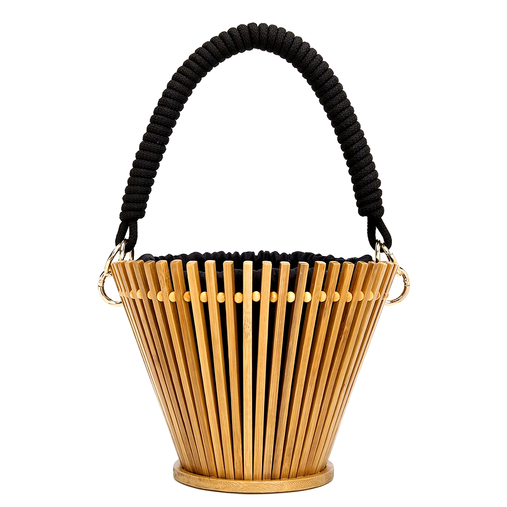 Bamboo handmade bag Beach bamboo bag round bucket portable handbags ...