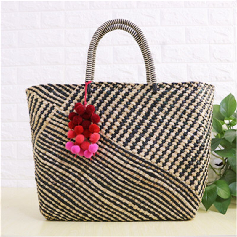 Water Grass Straw Bag With Charm