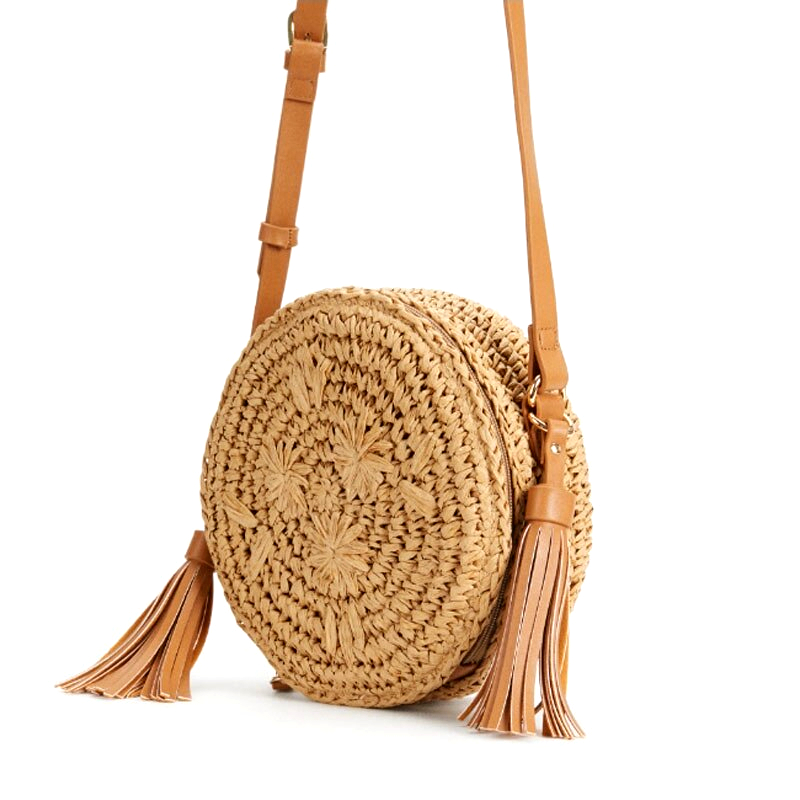 Small Round Crossbody Bag With Tassels